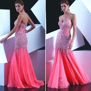 Jasz Couture 5353 coral embellished dress size 2